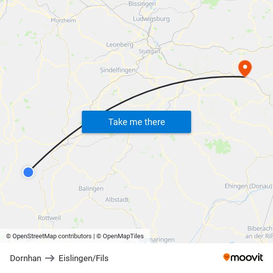 Dornhan to Eislingen/Fils map