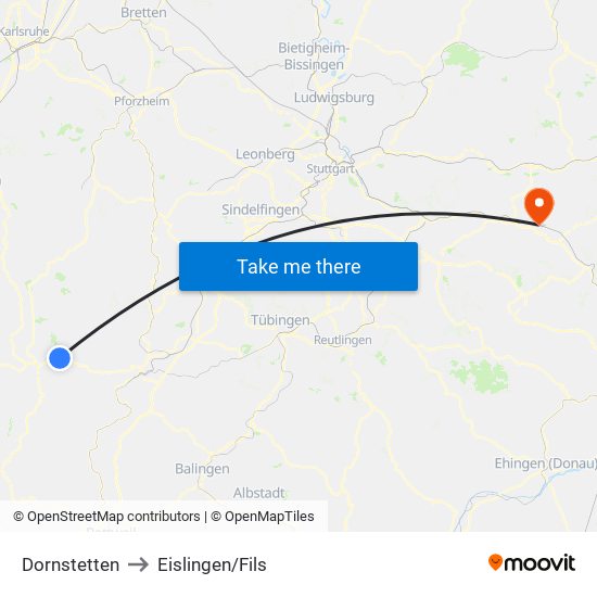 Dornstetten to Eislingen/Fils map