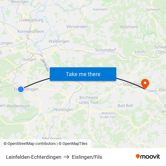 Leinfelden-Echterdingen to Eislingen/Fils map