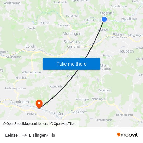 Leinzell to Eislingen/Fils map