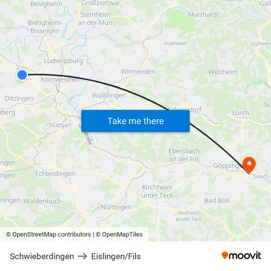 Schwieberdingen to Eislingen/Fils map