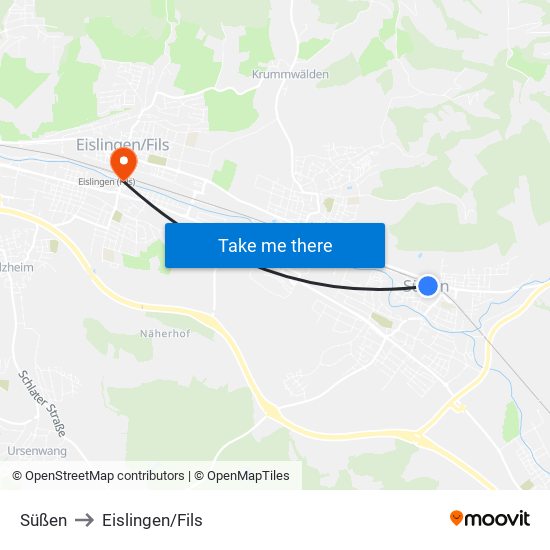 Süßen to Eislingen/Fils map