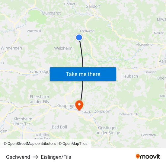 Gschwend to Eislingen/Fils map