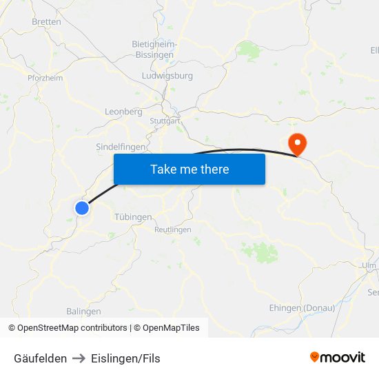 Gäufelden to Eislingen/Fils map