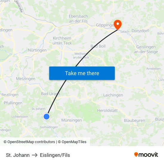 St. Johann to Eislingen/Fils map