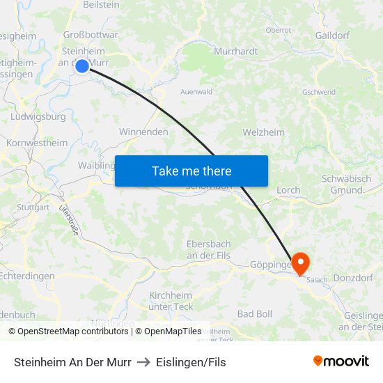 Steinheim An Der Murr to Eislingen/Fils map