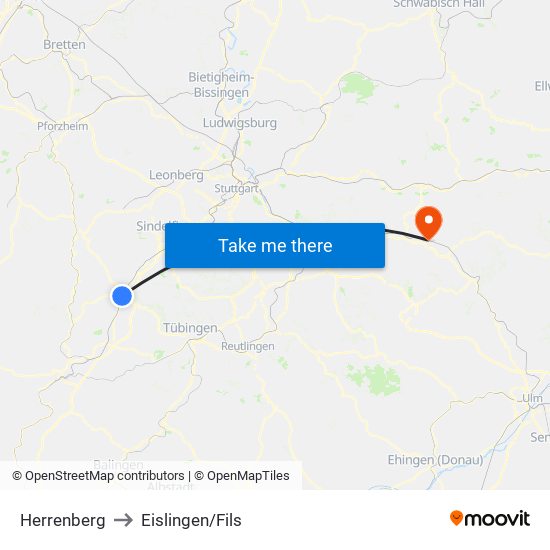 Herrenberg to Eislingen/Fils map