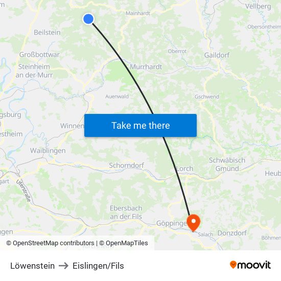 Löwenstein to Eislingen/Fils map