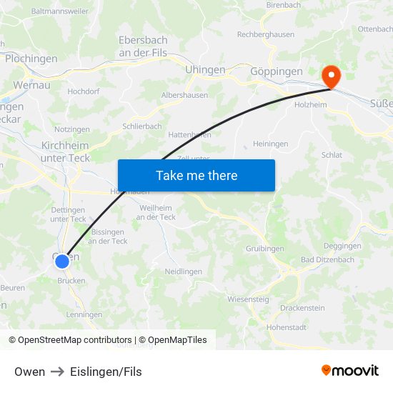 Owen to Eislingen/Fils map