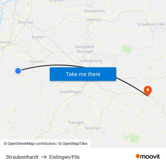 Straubenhardt to Eislingen/Fils map