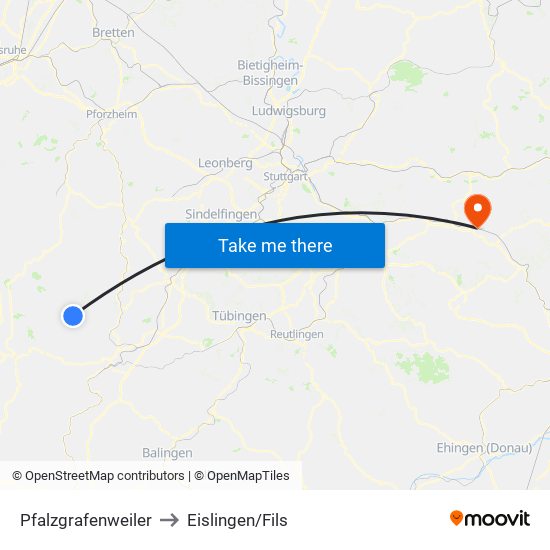 Pfalzgrafenweiler to Eislingen/Fils map