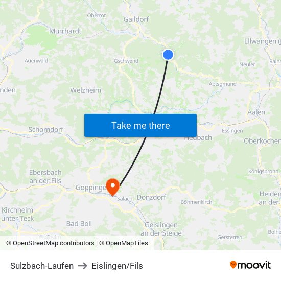 Sulzbach-Laufen to Eislingen/Fils map