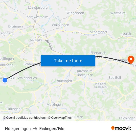 Holzgerlingen to Eislingen/Fils map