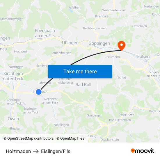 Holzmaden to Eislingen/Fils map