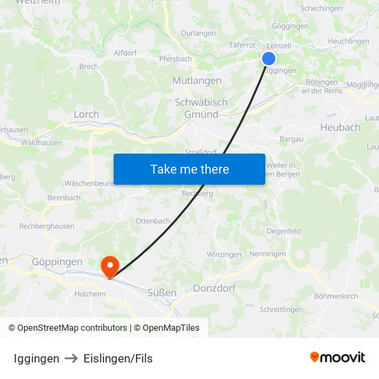 Iggingen to Eislingen/Fils map