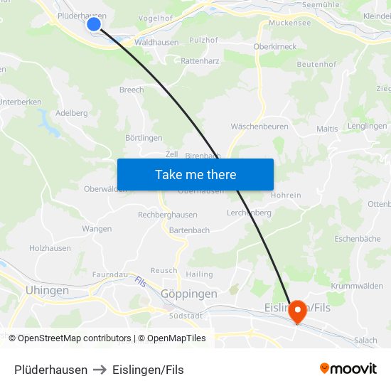 Plüderhausen to Eislingen/Fils map