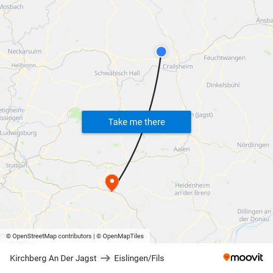 Kirchberg An Der Jagst to Eislingen/Fils map