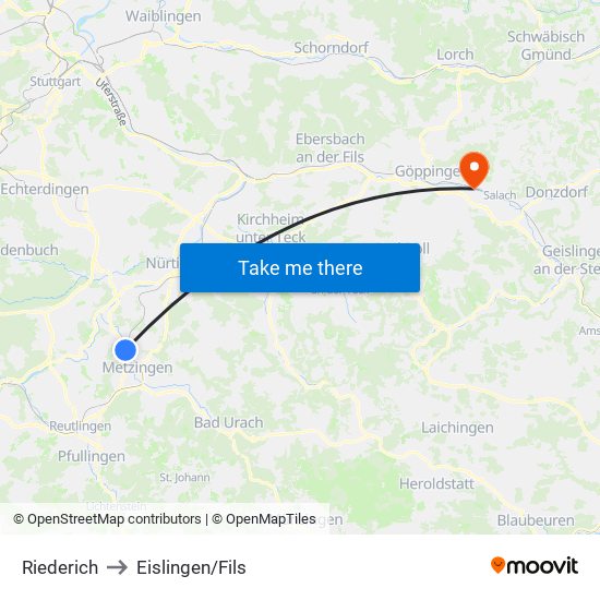 Riederich to Eislingen/Fils map