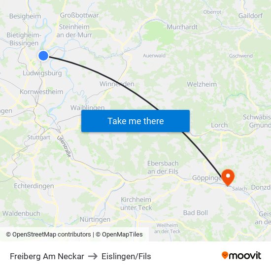 Freiberg Am Neckar to Eislingen/Fils map