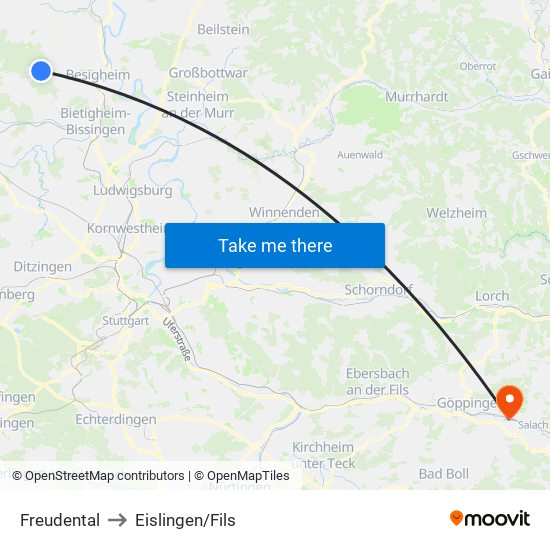 Freudental to Eislingen/Fils map