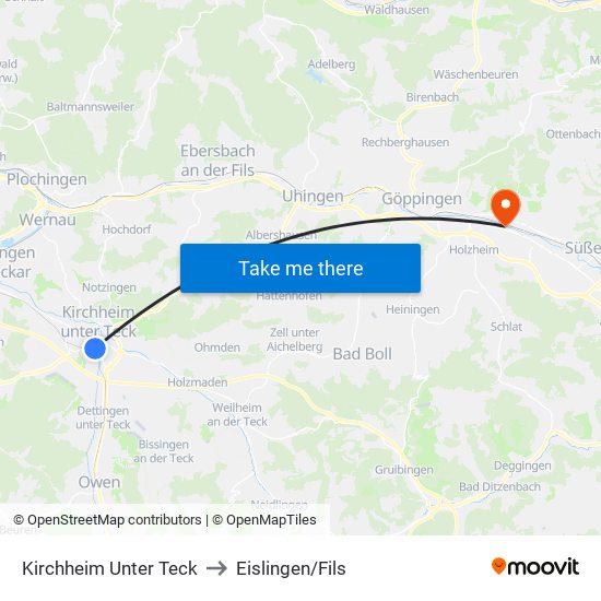 Kirchheim Unter Teck to Eislingen/Fils map