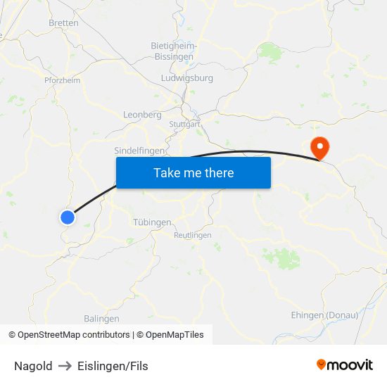 Nagold to Eislingen/Fils map