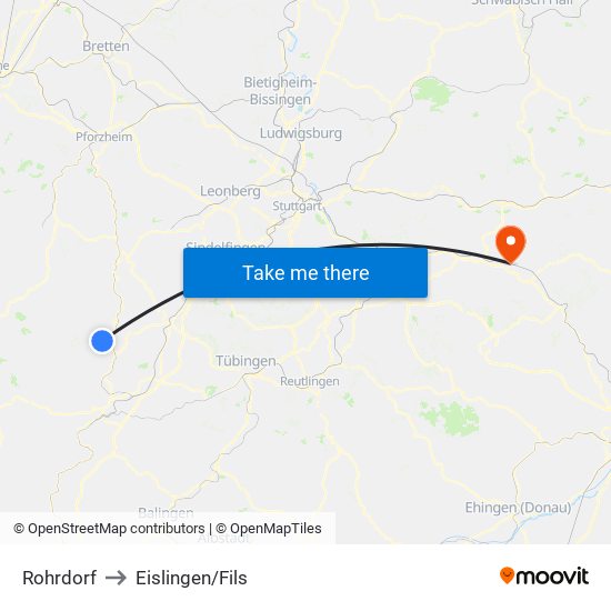 Rohrdorf to Eislingen/Fils map