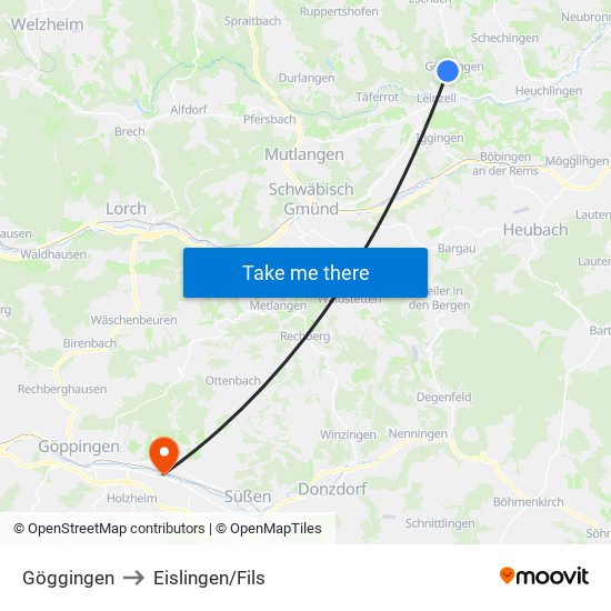 Göggingen to Eislingen/Fils map