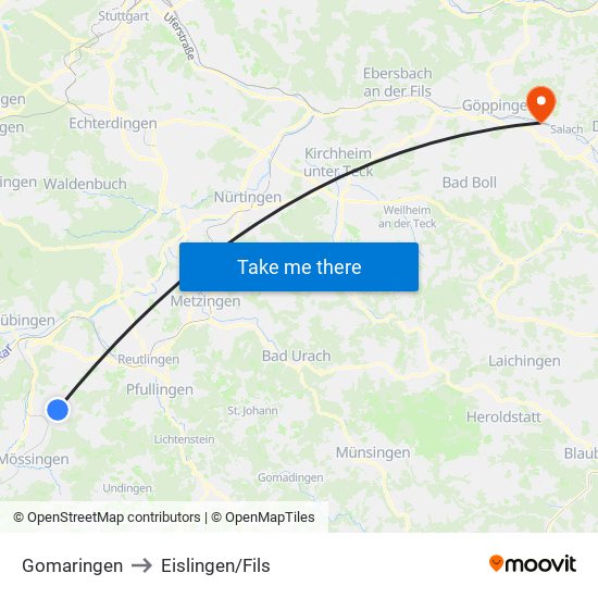 Gomaringen to Eislingen/Fils map