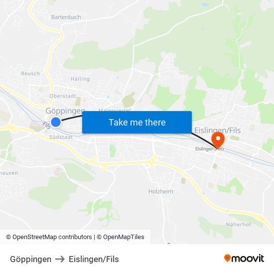 Göppingen to Eislingen/Fils map