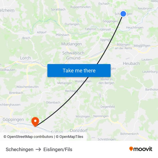 Schechingen to Eislingen/Fils map