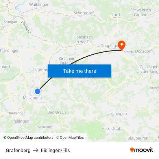 Grafenberg to Eislingen/Fils map
