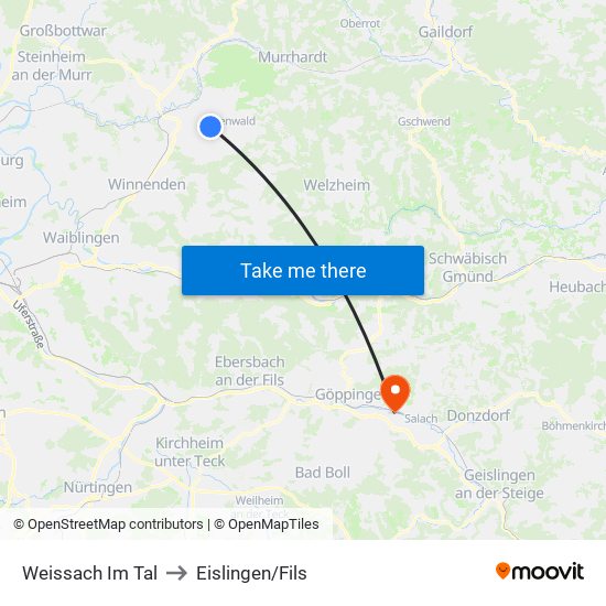 Weissach Im Tal to Eislingen/Fils map