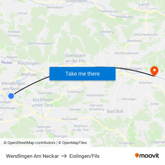 Wendlingen Am Neckar to Eislingen/Fils map