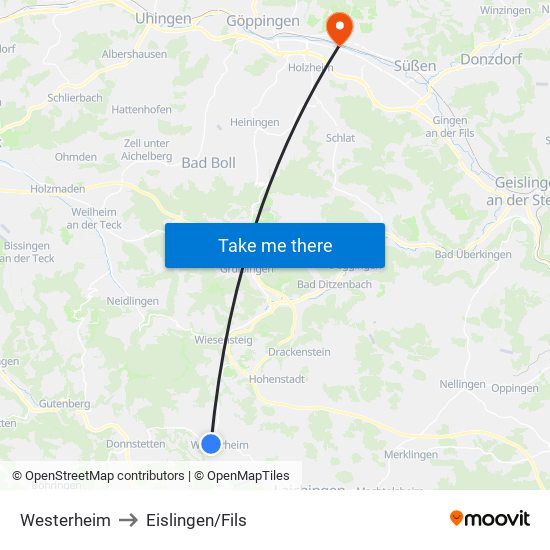 Westerheim to Eislingen/Fils map