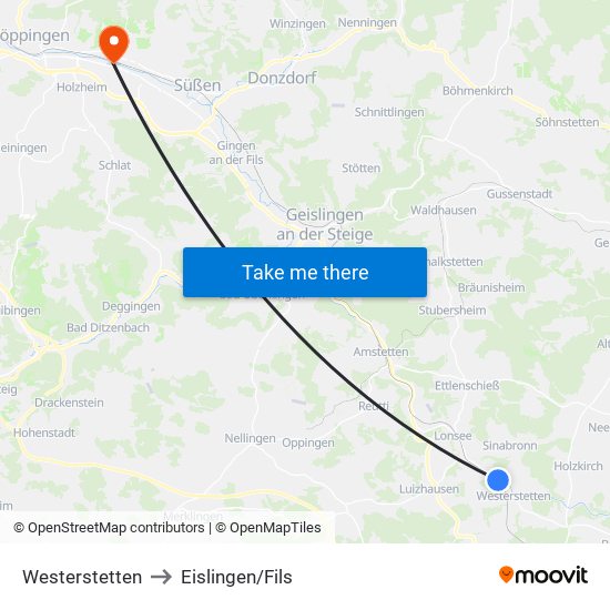 Westerstetten to Eislingen/Fils map