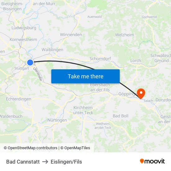 Bad Cannstatt to Eislingen/Fils map