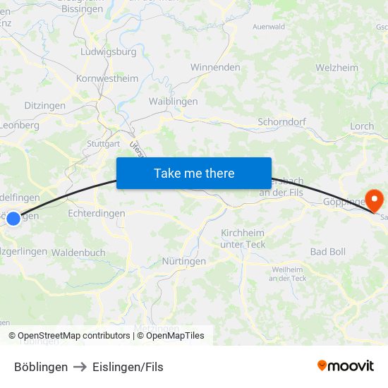 Böblingen to Eislingen/Fils map