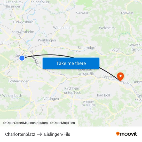 Charlottenplatz to Eislingen/Fils map