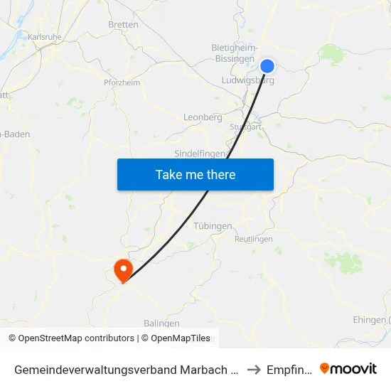 Gemeindeverwaltungsverband Marbach am Neckar to Empfingen map