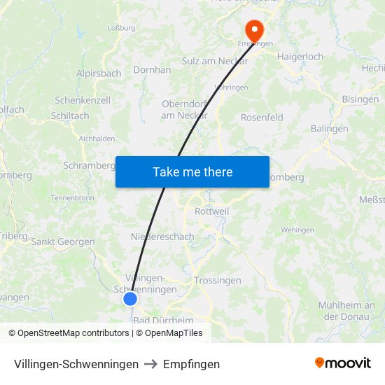 Villingen-Schwenningen to Empfingen map