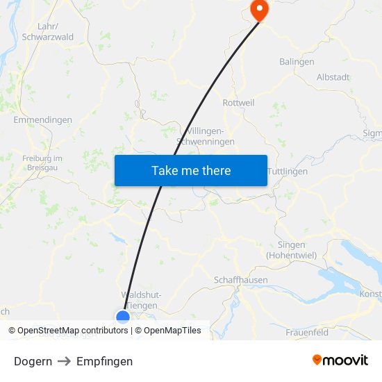 Dogern to Empfingen map