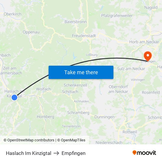 Haslach Im Kinzigtal to Empfingen map