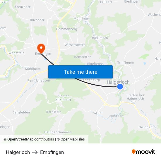 Haigerloch to Empfingen map