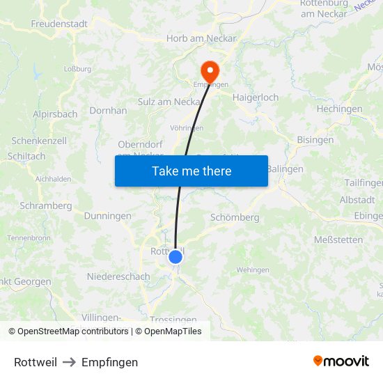 Rottweil to Empfingen map