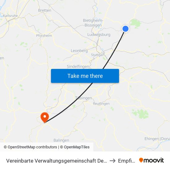 Vereinbarte Verwaltungsgemeinschaft Der Stadt Backnang to Empfingen map