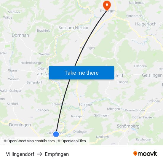 Villingendorf to Empfingen map