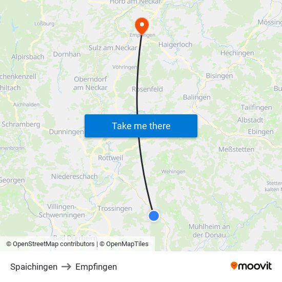 Spaichingen to Empfingen map