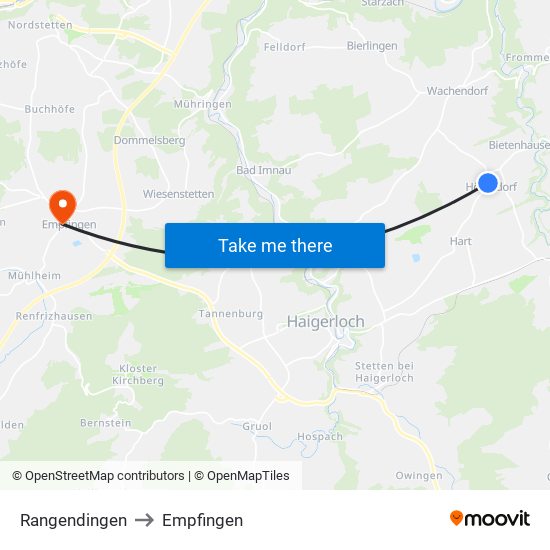 Rangendingen to Empfingen map