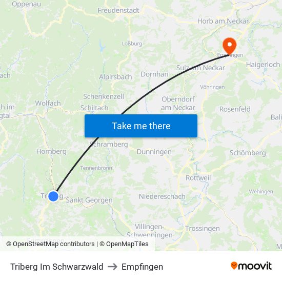 Triberg Im Schwarzwald to Empfingen map